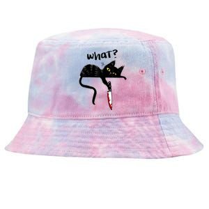 Cat What? Funny Black Cat Shirt, Murderous Cat With Knife Cute Design Tie-Dyed Bucket Hat