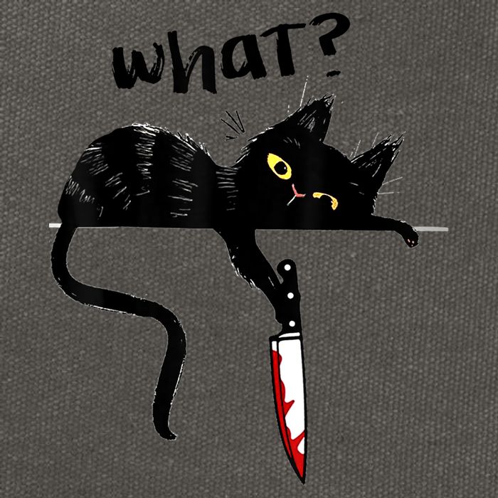Cat What? Funny Black Cat Shirt, Murderous Cat With Knife Cute Design Cotton Canvas Backpack