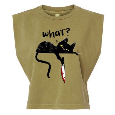 Cat What? Funny Black Cat Shirt, Murderous Cat With Knife Cute Design Garment-Dyed Women's Muscle Tee