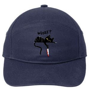 Cat What? Funny Black Cat Shirt, Murderous Cat With Knife Cute Design 7-Panel Snapback Hat