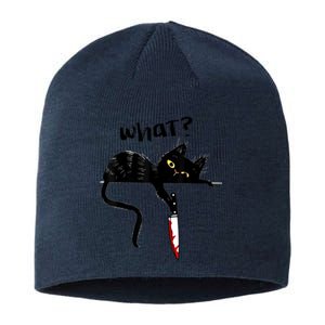 Cat What? Funny Black Cat Shirt, Murderous Cat With Knife Cute Design Sustainable Beanie