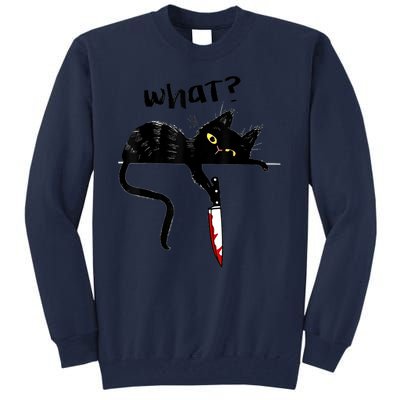 Cat What? Funny Black Cat Shirt, Murderous Cat With Knife Cute Design Tall Sweatshirt