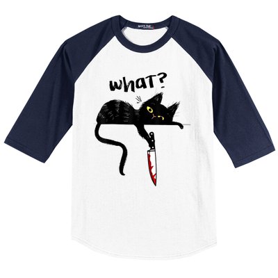 Cat What? Funny Black Cat Shirt, Murderous Cat With Knife Cute Design Baseball Sleeve Shirt