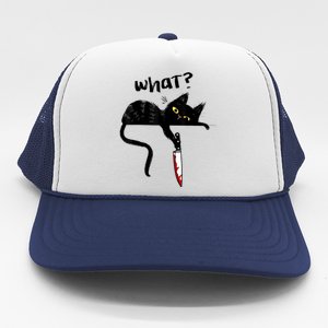 Cat What? Funny Black Cat Shirt, Murderous Cat With Knife Cute Design Trucker Hat