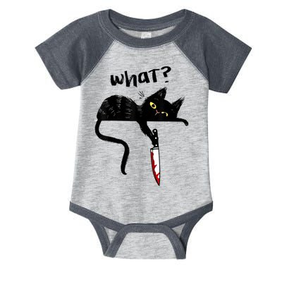 Cat What? Funny Black Cat Shirt, Murderous Cat With Knife Cute Design Infant Baby Jersey Bodysuit