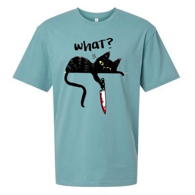 Cat What? Funny Black Cat Shirt, Murderous Cat With Knife Cute Design Sueded Cloud Jersey T-Shirt