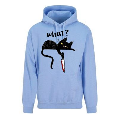 Cat What? Funny Black Cat Shirt, Murderous Cat With Knife Cute Design Unisex Surf Hoodie