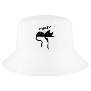 Cat What? Funny Black Cat Shirt, Murderous Cat With Knife Cute Design Cool Comfort Performance Bucket Hat