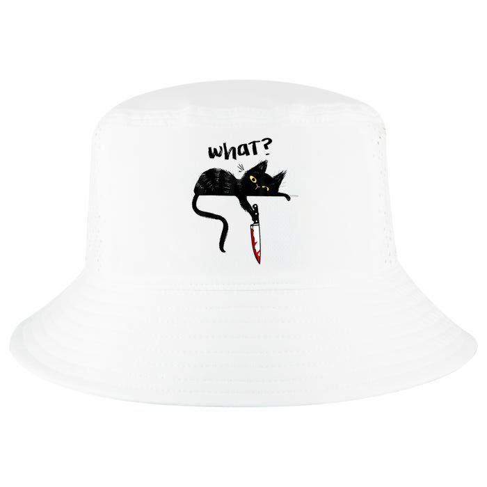 Cat What? Funny Black Cat Shirt, Murderous Cat With Knife Cute Design Cool Comfort Performance Bucket Hat