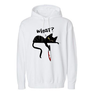 Cat What? Funny Black Cat Shirt, Murderous Cat With Knife Cute Design Garment-Dyed Fleece Hoodie