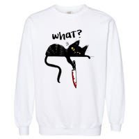 Cat What? Funny Black Cat Shirt, Murderous Cat With Knife Cute Design Garment-Dyed Sweatshirt