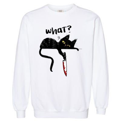 Cat What? Funny Black Cat Shirt, Murderous Cat With Knife Cute Design Garment-Dyed Sweatshirt