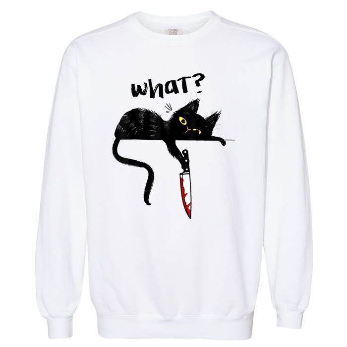 Cat What? Funny Black Cat Shirt, Murderous Cat With Knife Cute Design Garment-Dyed Sweatshirt