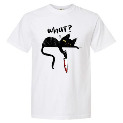 Cat What? Funny Black Cat Shirt, Murderous Cat With Knife Cute Design Garment-Dyed Heavyweight T-Shirt