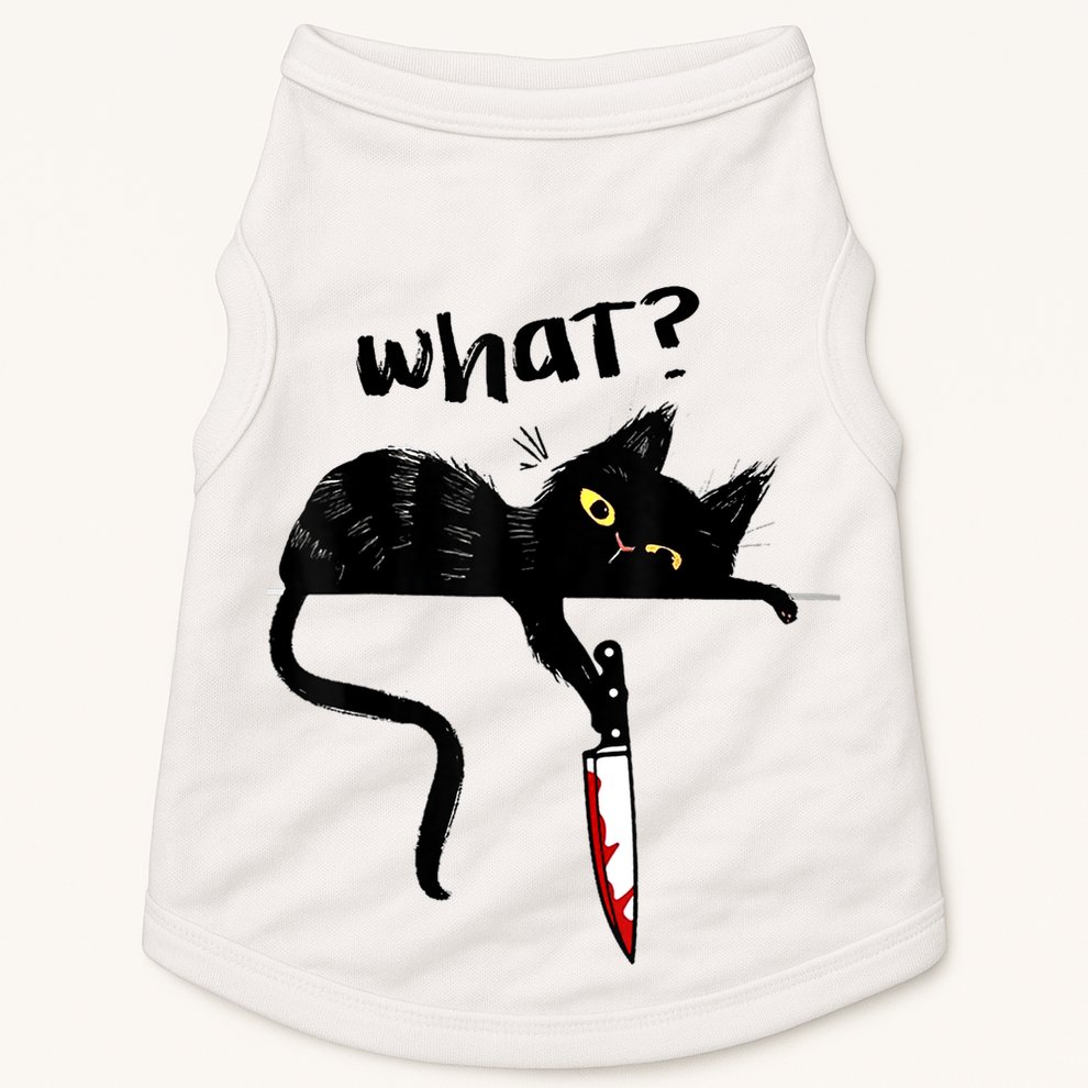 Cat What? Funny Black Cat Shirt, Murderous Cat With Knife Cute Design Doggie Tank