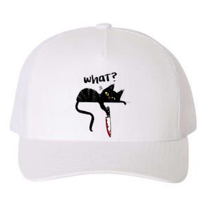 Cat What? Funny Black Cat Shirt, Murderous Cat With Knife Cute Design Yupoong Adult 5-Panel Trucker Hat