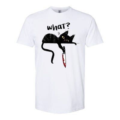 Cat What? Funny Black Cat Shirt, Murderous Cat With Knife Cute Design Softstyle CVC T-Shirt