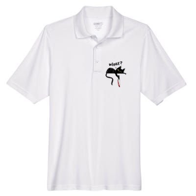 Cat What? Funny Black Cat Shirt, Murderous Cat With Knife Cute Design Men's Origin Performance Pique Polo