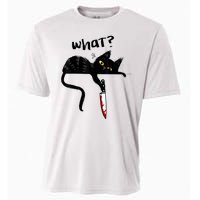 Cat What? Funny Black Cat Shirt, Murderous Cat With Knife Cute Design Cooling Performance Crew T-Shirt