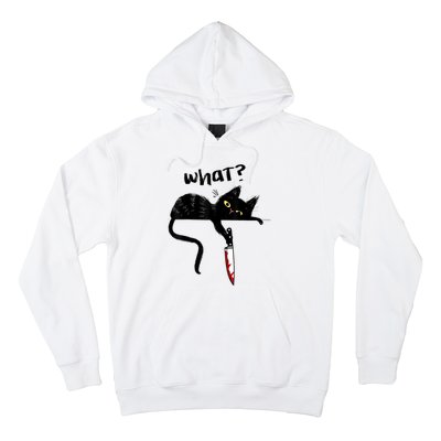 Cat What? Funny Black Cat Shirt, Murderous Cat With Knife Cute Design Hoodie