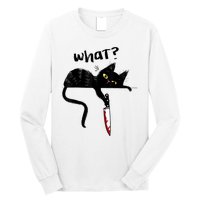 Cat What? Funny Black Cat Shirt, Murderous Cat With Knife Cute Design Long Sleeve Shirt