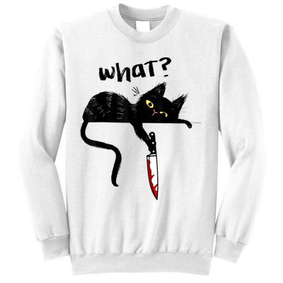 Cat What? Funny Black Cat Shirt, Murderous Cat With Knife Cute Design Sweatshirt