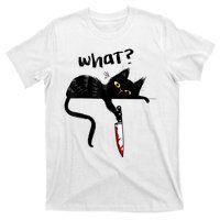 Cat What? Funny Black Cat Shirt, Murderous Cat With Knife Cute Design T-Shirt