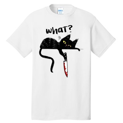 Cat What? Funny Black Cat Shirt, Murderous Cat With Knife Cute Design Tall T-Shirt