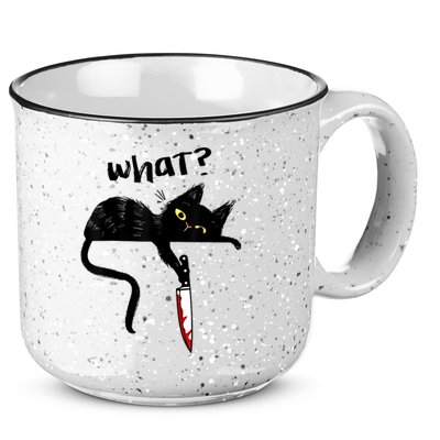 Cat What? Funny Black Cat Shirt, Murderous Cat With Knife Cute Design 15oz Campfire Ceramic Mug