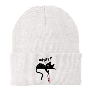 Cat What? Funny Black Cat Shirt, Murderous Cat With Knife Cute Design Knit Cap Winter Beanie