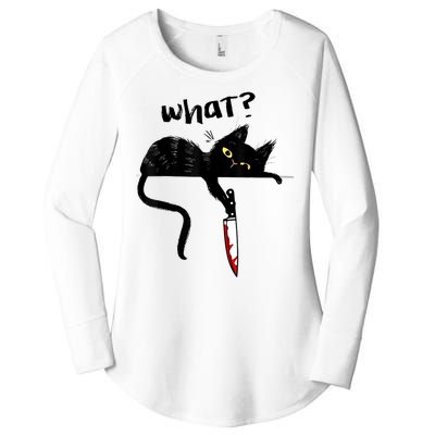 Cat What? Funny Black Cat Shirt, Murderous Cat With Knife Cute Design Women's Perfect Tri Tunic Long Sleeve Shirt