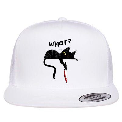 Cat What? Funny Black Cat Shirt, Murderous Cat With Knife Cute Design Flatbill Hat