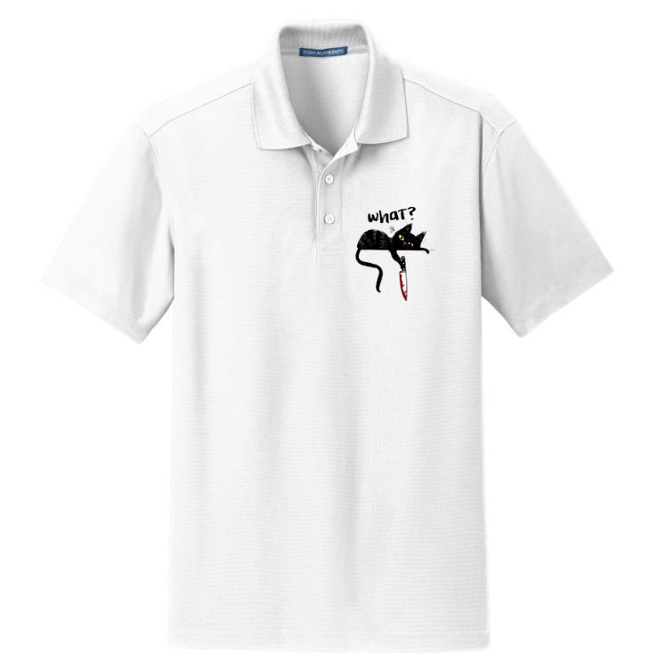 Cat What? Funny Black Cat Shirt, Murderous Cat With Knife Cute Design Dry Zone Grid Polo