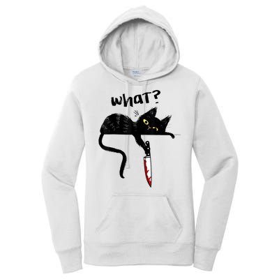 Cat What? Funny Black Cat Shirt, Murderous Cat With Knife Cute Design Women's Pullover Hoodie