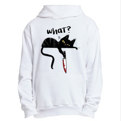 Cat What? Funny Black Cat Shirt, Murderous Cat With Knife Cute Design Urban Pullover Hoodie