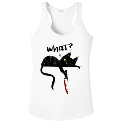 Cat What? Funny Black Cat Shirt, Murderous Cat With Knife Cute Design Ladies PosiCharge Competitor Racerback Tank