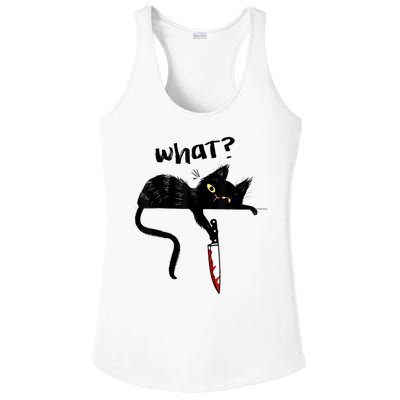 Cat What? Funny Black Cat Shirt, Murderous Cat With Knife Cute Design Ladies PosiCharge Competitor Racerback Tank