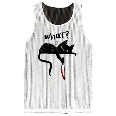 Cat What? Funny Black Cat Shirt, Murderous Cat With Knife Cute Design Mesh Reversible Basketball Jersey Tank