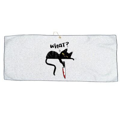Cat What? Funny Black Cat Shirt, Murderous Cat With Knife Cute Design Large Microfiber Waffle Golf Towel
