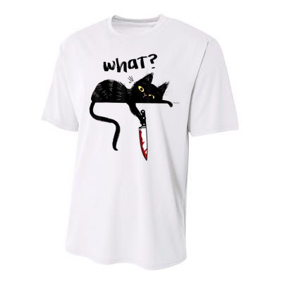 Cat What? Funny Black Cat Shirt, Murderous Cat With Knife Cute Design Performance Sprint T-Shirt