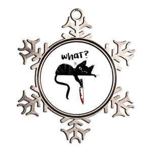 Cat What? Funny Black Cat Shirt, Murderous Cat With Knife Cute Design Metallic Star Ornament