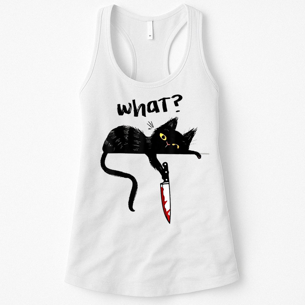 Cat What? Funny Black Cat Shirt, Murderous Cat With Knife Cute Design Womens Tank Top