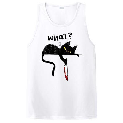 Cat What? Funny Black Cat Shirt, Murderous Cat With Knife Cute Design PosiCharge Competitor Tank