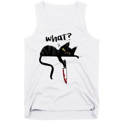 Cat What? Funny Black Cat Shirt, Murderous Cat With Knife Cute Design Tank Top