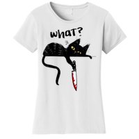 Cat What? Funny Black Cat Shirt, Murderous Cat With Knife Cute Design Women's T-Shirt