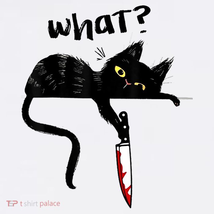 Cat What? Funny Black Cat Shirt, Murderous Cat With Knife Cute Design Womens T-Shirt