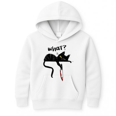 Cat What? Funny Black Cat Shirt, Murderous Cat With Knife Cute Design Kids Hoodie