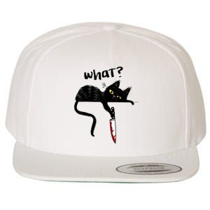 Cat What? Funny Black Cat Shirt, Murderous Cat With Knife Cute Design Wool Snapback Cap