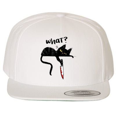 Cat What? Funny Black Cat Shirt, Murderous Cat With Knife Cute Design Wool Snapback Cap