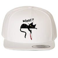 Cat What? Funny Black Cat Shirt, Murderous Cat With Knife Cute Design Wool Snapback Cap